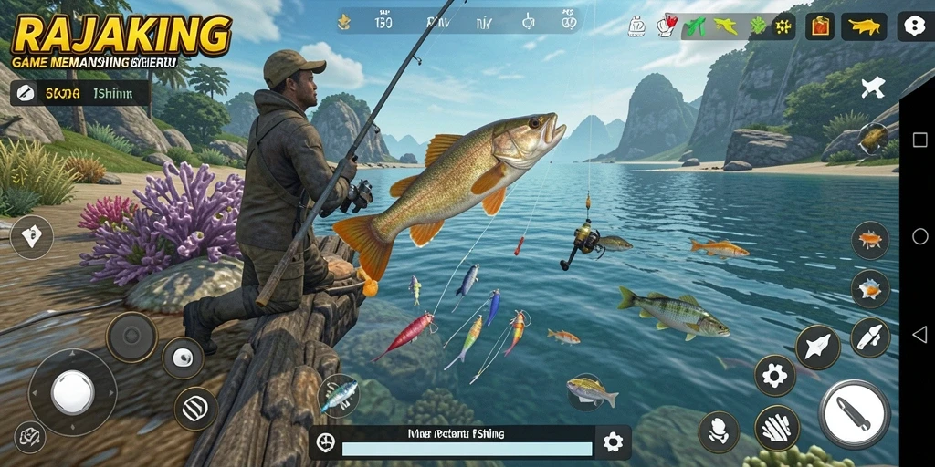 Screenshot gameplay RAJAKING menampilkan momen memancing yang mendebarkan.