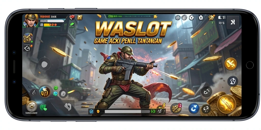Screenshot utama <strong>WASLOT</strong> menunjukkan gameplay aksi yang intens.